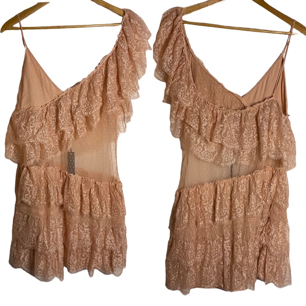 House of Harlow 1960 x Revolve Asymmetric Pink Lace Mini Dress Extra Large XL